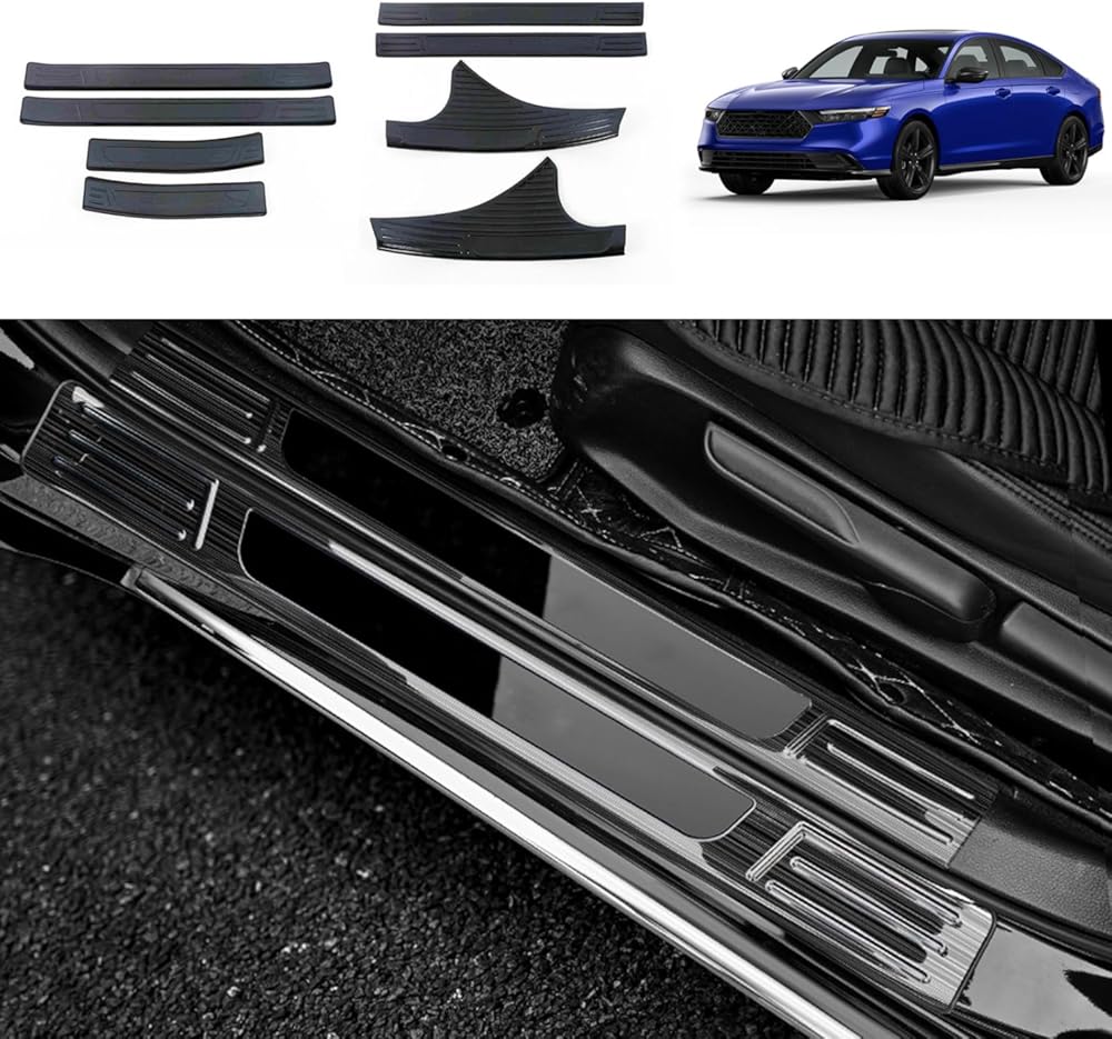 Car Accessories Compatible with Honda Accord 2023 2024 2025 Inside and Outside Door Sill Scuff Plate Entry Guard Cover Trims Stainless Steel 8PCS(Black Brushed Finish)