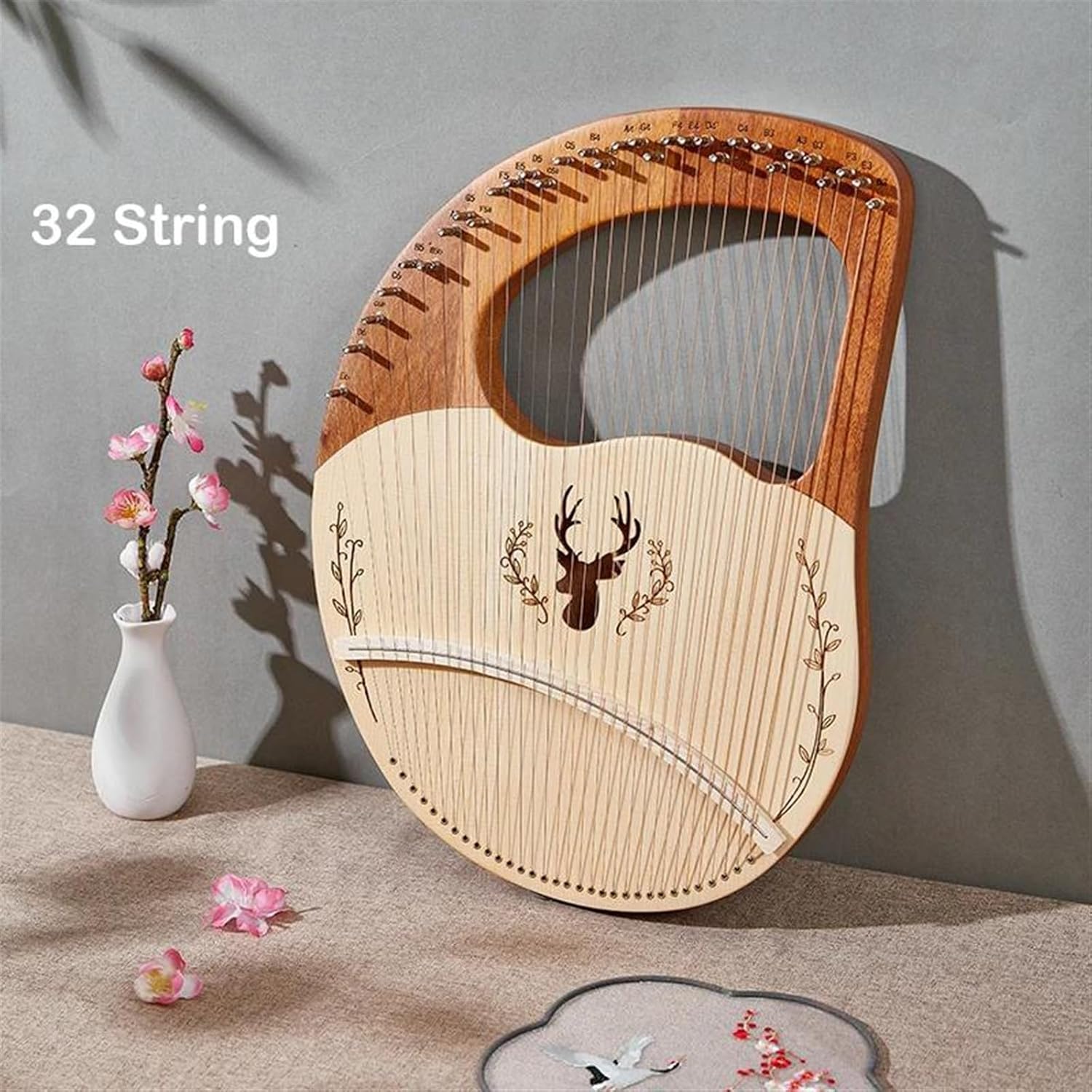 Lyre Harp Set Lyre Harp 32 Strings Harp Full Solid Wood Mahogany Lyre Harp Portable Musical Instrument
