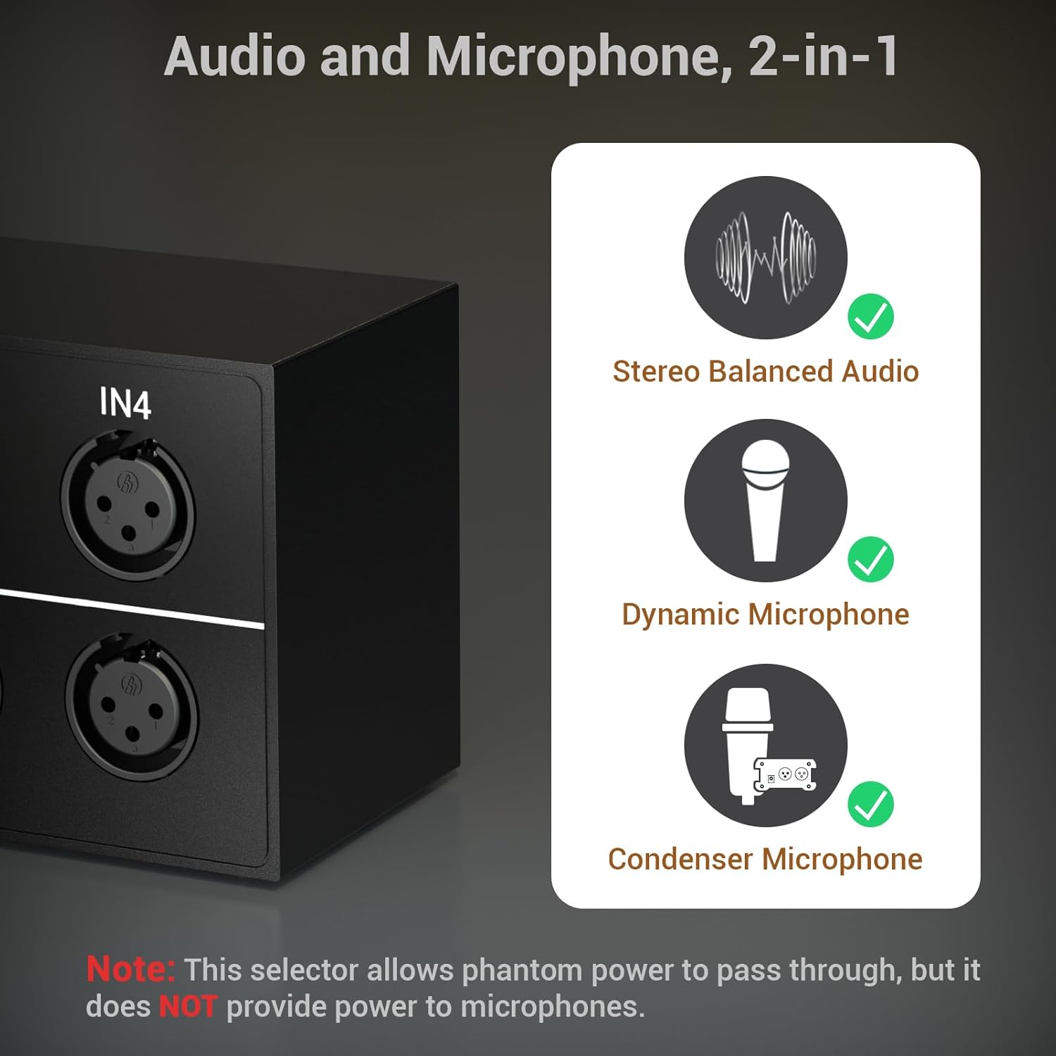 Cubilux AS-X2 4-In-1-Out Stereo XLR Selector, Passive Balanced XLR Line-in Audio Switcher, Microphone Switch Box – Full Aluminum Alloy Case, Support Phantom Power Passes Through