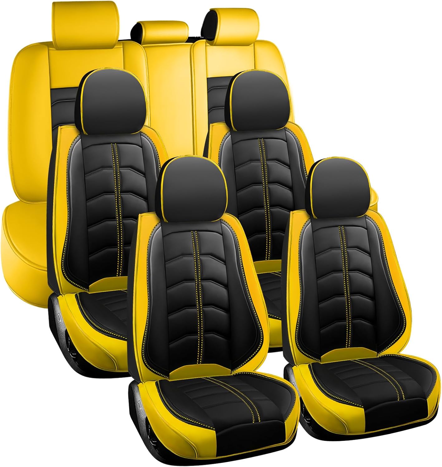 Car Seat Cover 7 Seats for Chevrolet Traverse 2009-2025, Durable Wear Resistant Waterproof Seat Cover, Breathable No Odor Premium Leather Vehicle Interior Accessories.(7 Standard,Black Yellow)