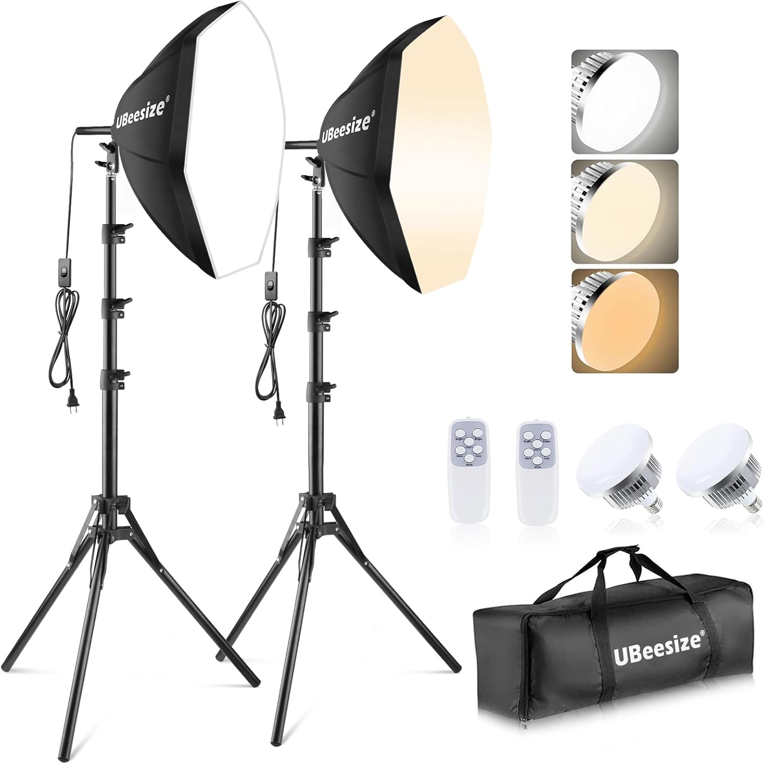 UBeesize Softbox Photography Lighting Kit, 20'' x 20'' Professional Softbox Lighting Kit with 85W 3000-7500K LED Bulbs, Studio Lights for Photography/Video Recording/Portraits Shooting/Live Streaming