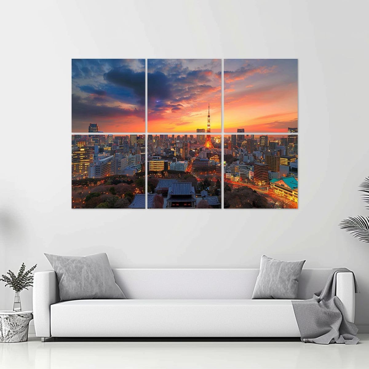 6 Pack Art Acoustic Panels View Tokyo skyline sunset Soundproof Wall Panels, 48