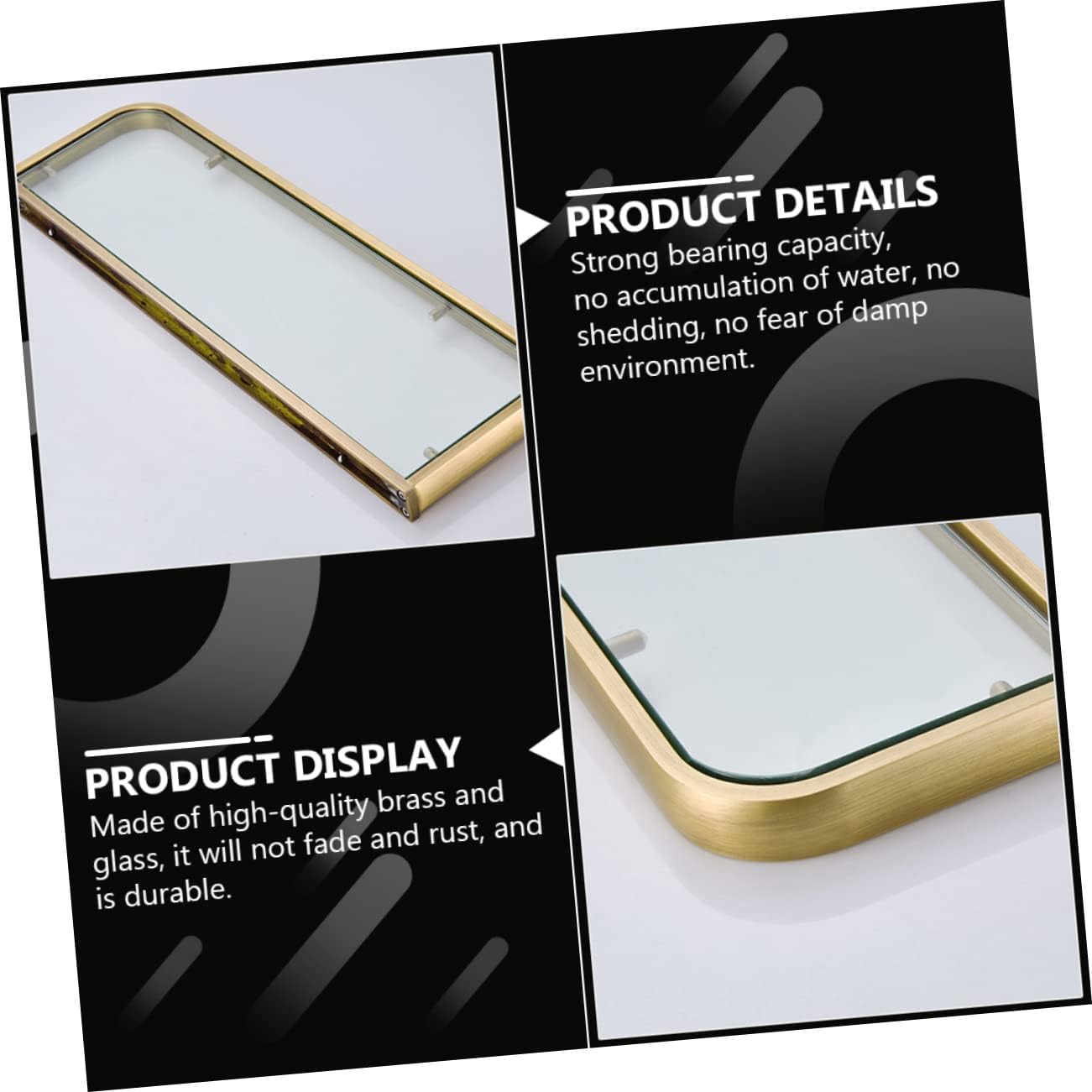 Cabilock Wall Organizer Rack Glass Shelf Unit Hanging Wall Shelf Bathroom Rack Brass Material