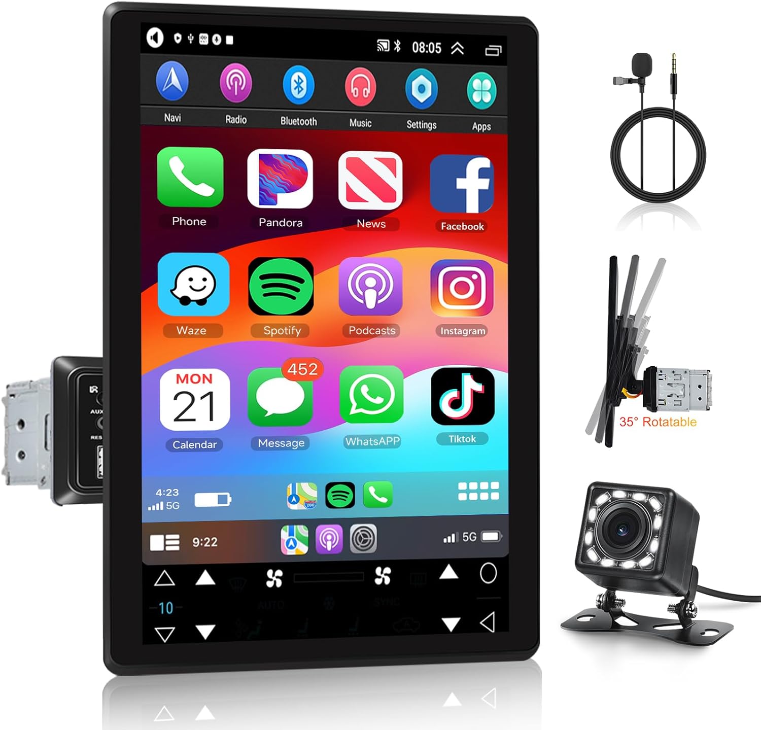 9.5 Inch CarPlay & Android Auto Single DIN Car Stereo – METEESER Bluetooth Touchscreen Car Radio with Mirror Link, Voice Control, FM/EQ, USB/TF/AUX, Includes Backup Camera