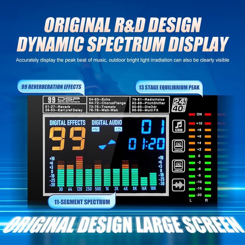 GF12 Multi-Function 12 Channel Audio Mixer with Multi-Effect Processing Built-in Large LCD Color Screen Built-in 7-Stage Equalizer and 99 Reverb DJ Mixer for Performance and Studio (GF12)