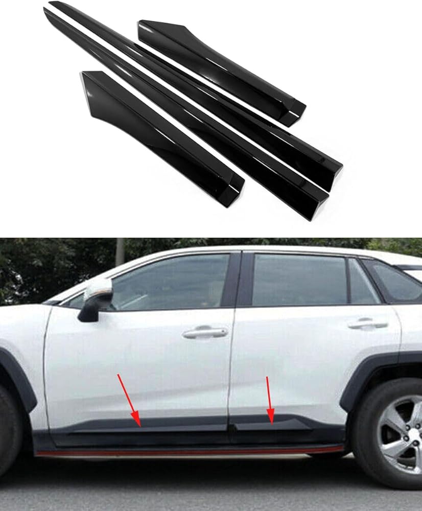 Car Accessories Fit for Toyota RAV4 2019-2024 ABS Exterior Body Side Door Molding Guard Cover Trims （Glossy Black） 4PCS Set