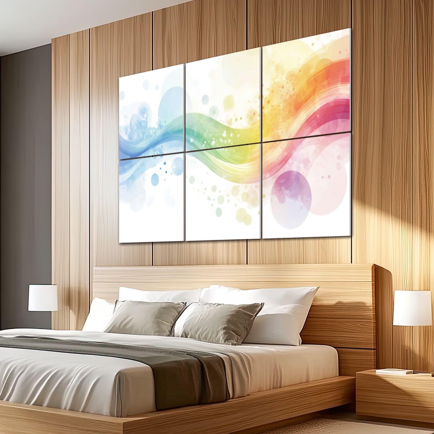 6 Pack Art Acoustic Panels Sound Absorbing Colorful Abstract Rainbow Colors Vintage Watercolor Graffiti Waves Decorative Soundproof Wall Panels Self Adhesive for Recording Studios Office 72