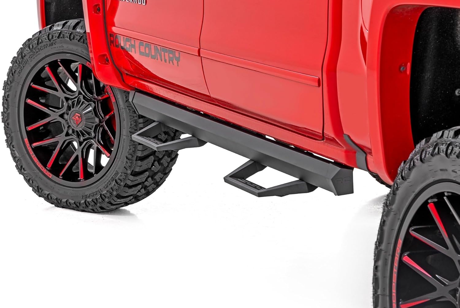 Rough Country SRL2 Aluminum Side Steps for Chevy Silverado & GMC Sierra 1500/2500HD/3500HD (2007-2018) Crew Cab - Modular Running Boards with Adjustable Step Placement