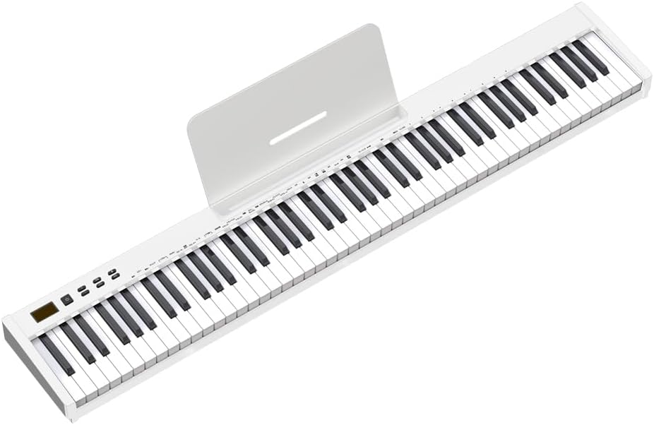 NikoMaku Semi-weighted 88 Keys Piano Keyboard Compact Portable Digital Piano Set for Beginners with Stand, Carrying Case, Sustain Pedal, Headphones, SWAN-S White