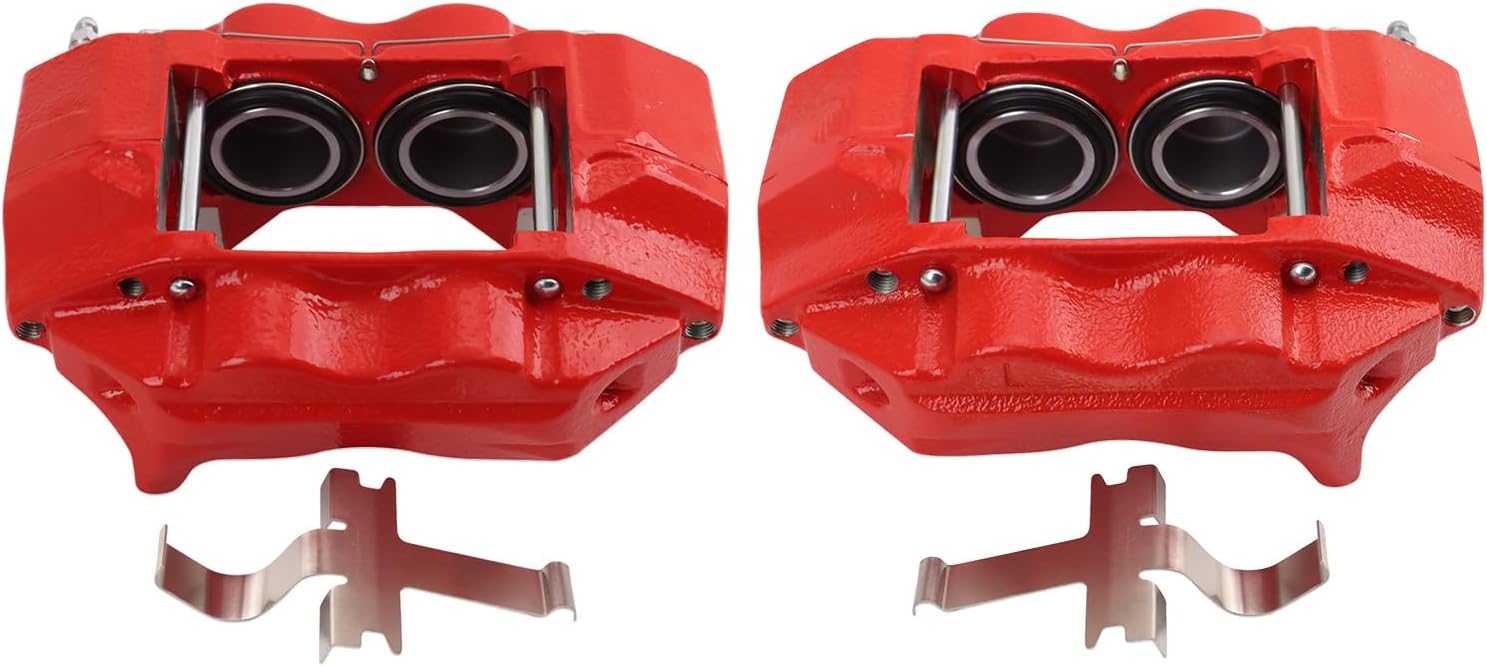 TRQ Front Brake Caliper Set Painted Red Brackets Compatible with 1996-2002 Toyota 4Runner 2004 Tacoma