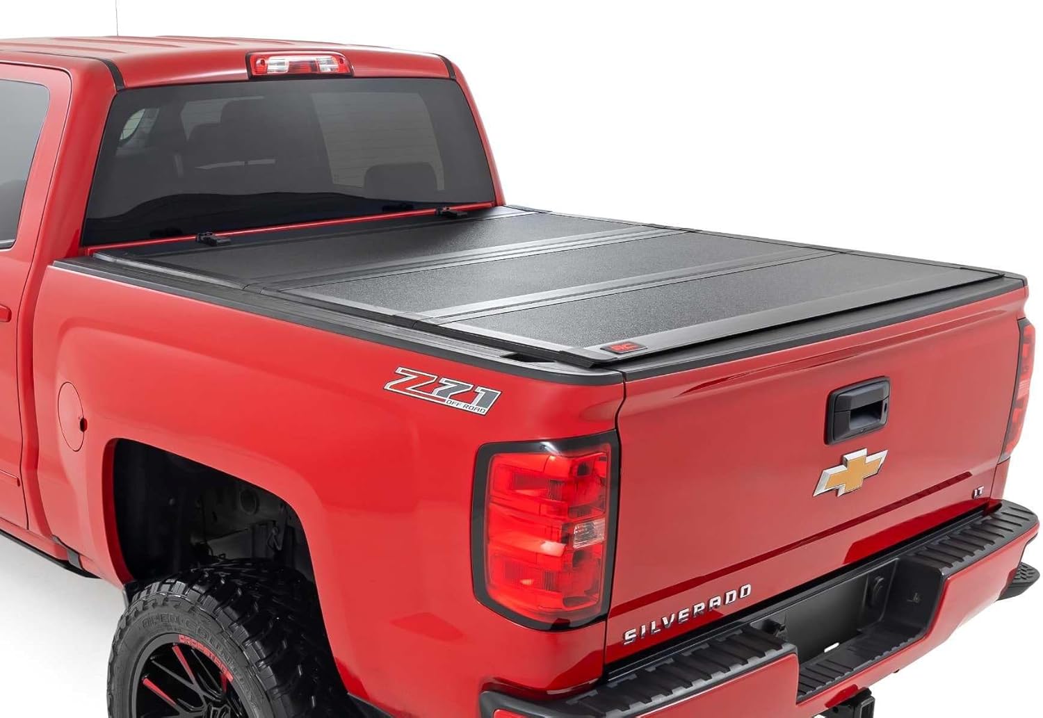 Rough Country Hard Tri-Fold Truck Bed Tonneau Cover for Chevy Silverado & GMC 1500/2500HD/3500HD (2014-2019) - Aluminum Flip-Up Bed Cover, Fits 6'7 (78.8-78.9