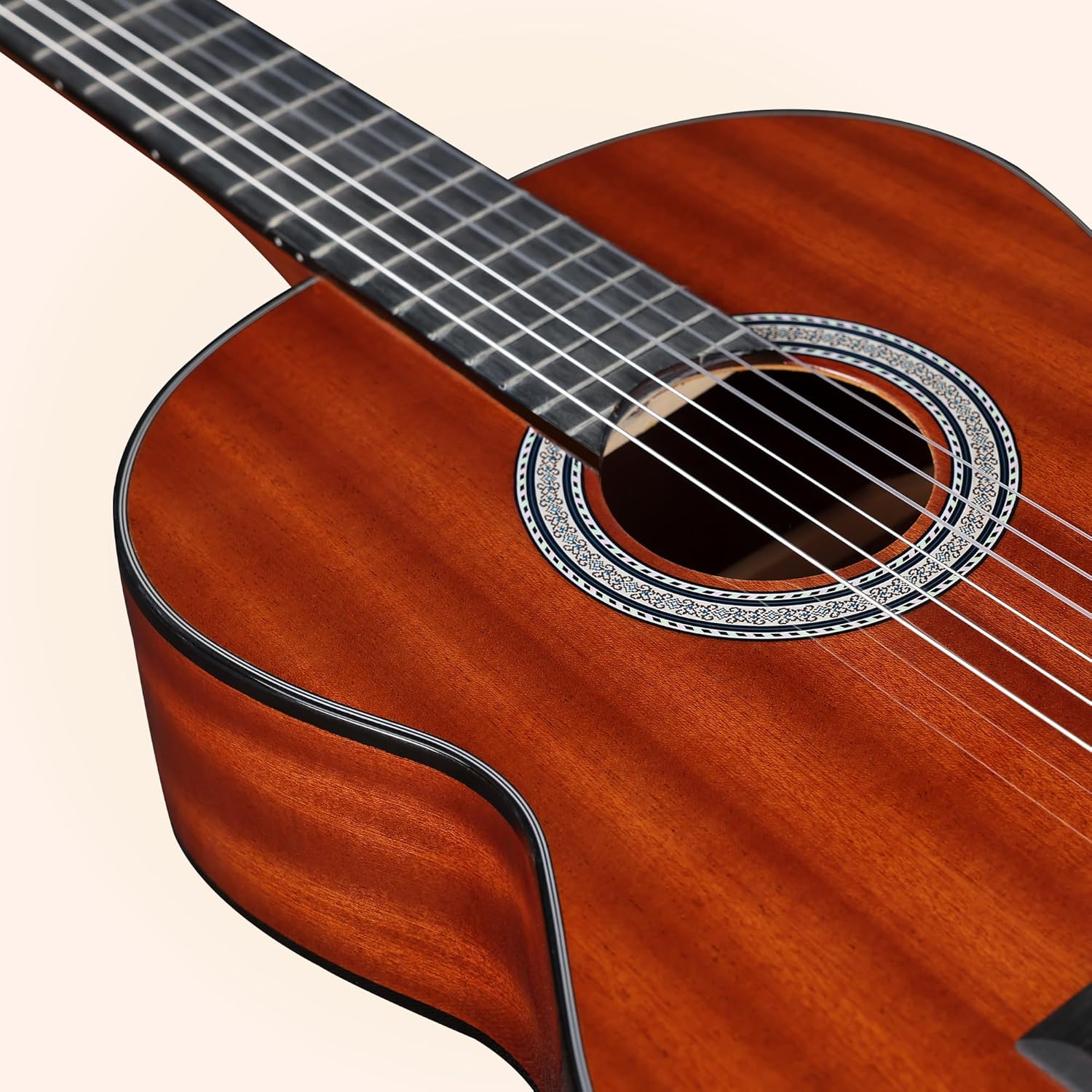 WINZZ 4/4 Classical Guitar, 39 Inch Full Size Nylon String Guitar for Beginner Adults, Full Classic Guitar Kit with Free Lessons, Gig Bag, Footstool, Capo, Tuner, Hanger and Strap (Glossy Brown)