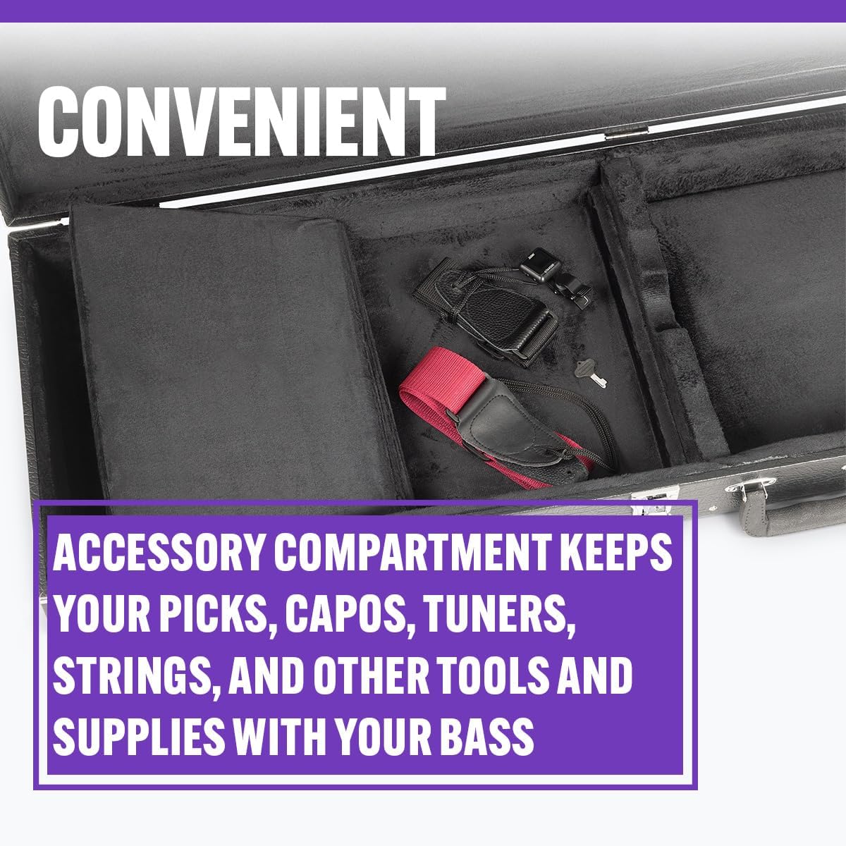 OnStage GCB6000B Hardshell Bass Guitar Case (Solid-Body Instrument Protection, Storage, Transportation, Moisture-Resistant, Velvet Lining, Accessory Compartment, Chrome-Plated Hardware, Hard, Black)