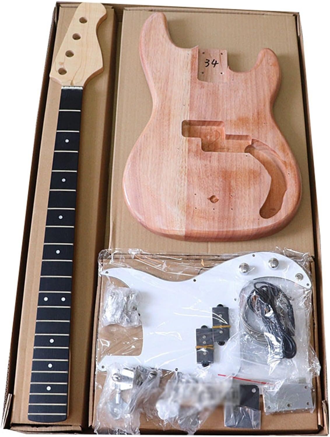 TSTS with All Accessories Maple Neck 21 Frets Electric Bass Guitar Semi-Finished Electric Guitar DIY Set Unfinished Electric Guitar Kit (Color : 01)