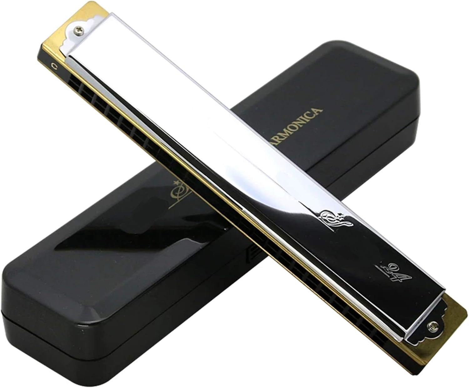 Harmonica 6624S Harmonica 24 Hole Brass Reeds Blues Harp Mouth Organ Key C ABS Comb Music Instruments Silver (Color : Key D)