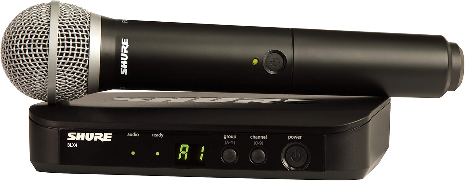 Shure BLX24/PG58 UHF Wireless Microphone System - Perfect for Church, Karaoke, Vocals - 14-Hour Battery Life, 300 ft Range | Includes PG58 Handheld Vocal Mic, Single Channel Receiver | H8 Band