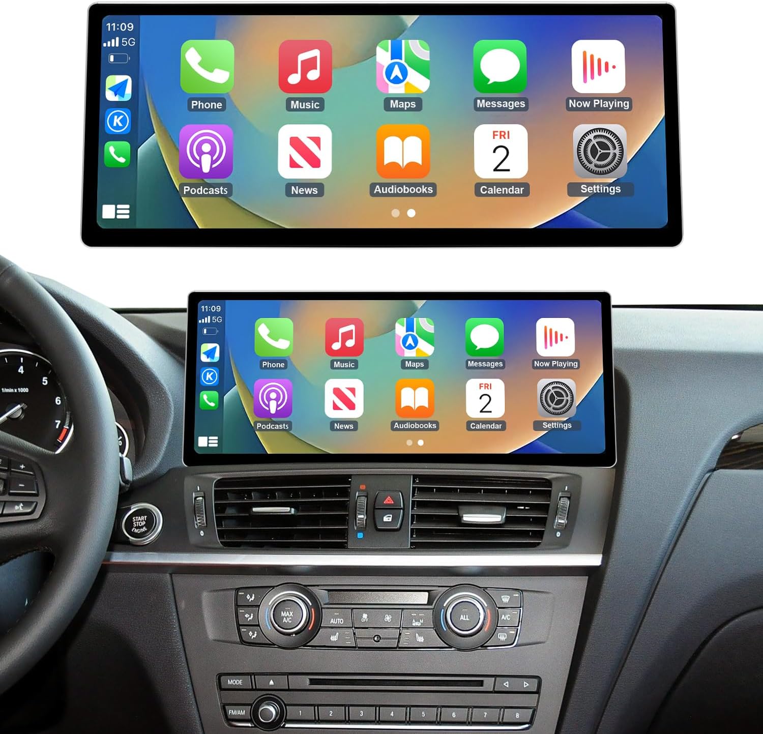 Road Top CarPlay Screen, 12.3 inch Ultra-Narrow Car Radio Touchscreen for BMW X3/X4 Series F25 with CIC System(2010-2013 Year), Car Stereo for CarPlay/Android Auto/MirrorLink