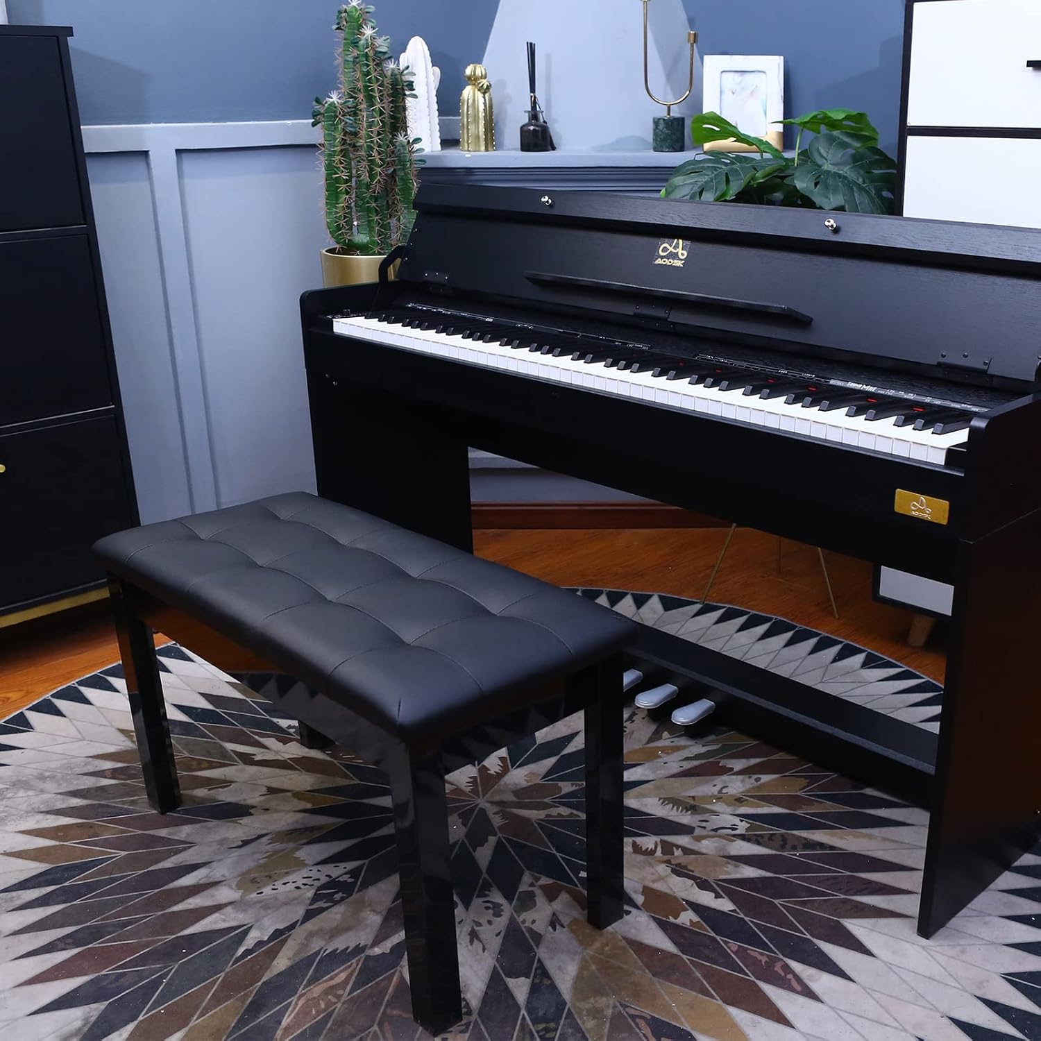 AODSK 88 Key Weighted Hammer Action Digital Piano with Full-Size Weighted Keys+AODSK Wooden Duet Piano Bench with Padded Cushion and Storage Compartment