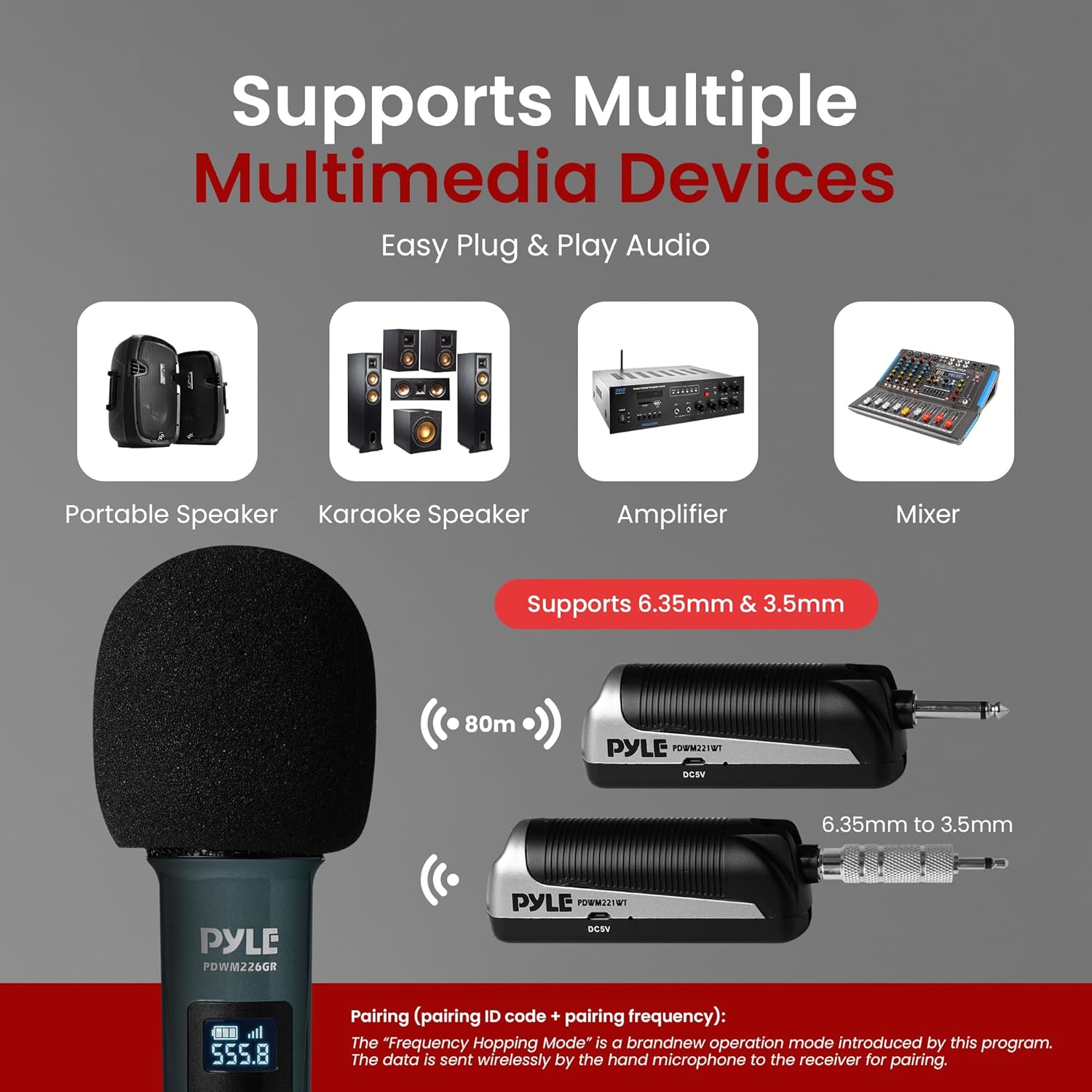 Pyle 4 Channel Wireless Microphone System, Portable UHF Band Receiver System, Independent Channel Controls, RF Signal LCD Indicator, Digital Audio Microphone Set with 4 Handheld Microphones (Green)