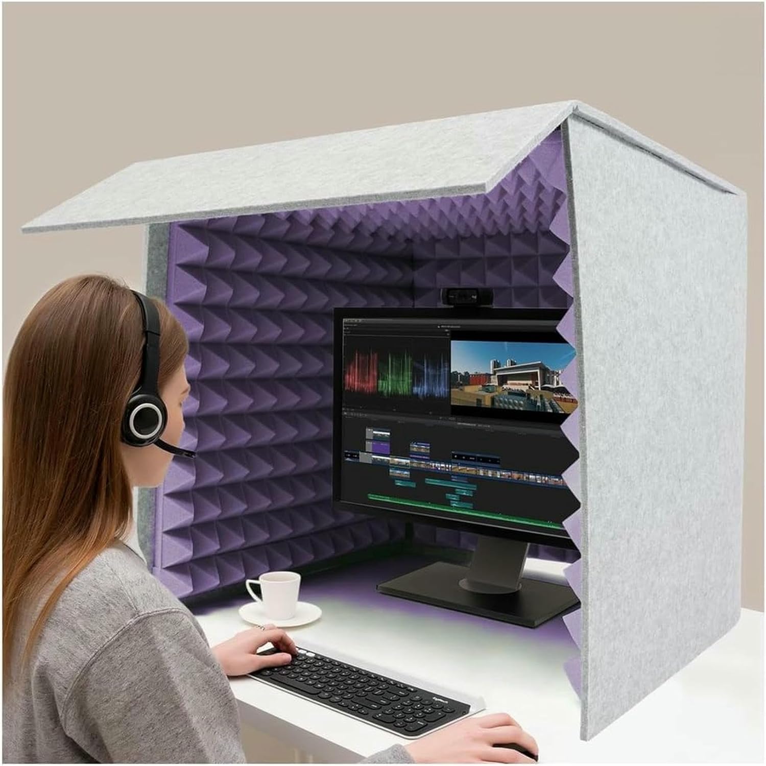 Portable Vocal Recording Booth, Square Modern Sound Proof Shield, Desktop Microphone Absorbing Booth, Music Recording Box for Bedroom Home Podcasting