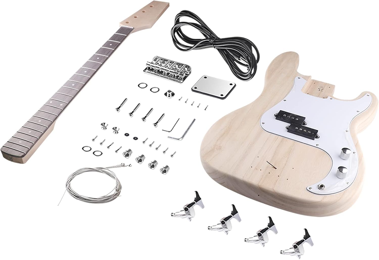 DIY Bass Guitar Kit 4 String Beginner Kits PB Bass Style Right Handed with Paulownia Body Hard Maple Neck DYED Engineered Wood Fingerboard Chrome Hardware Build Your Own Bass Guitar.