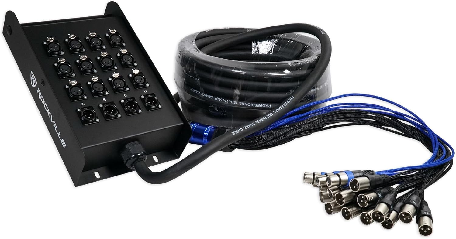 Rockville SX1650 16 Channel 50 Foot XLR Snake Cable, 100% OFC, Double Shielded, Labeled and Numbered, Heavy-Duty Stage Box for Live Sound and Studio