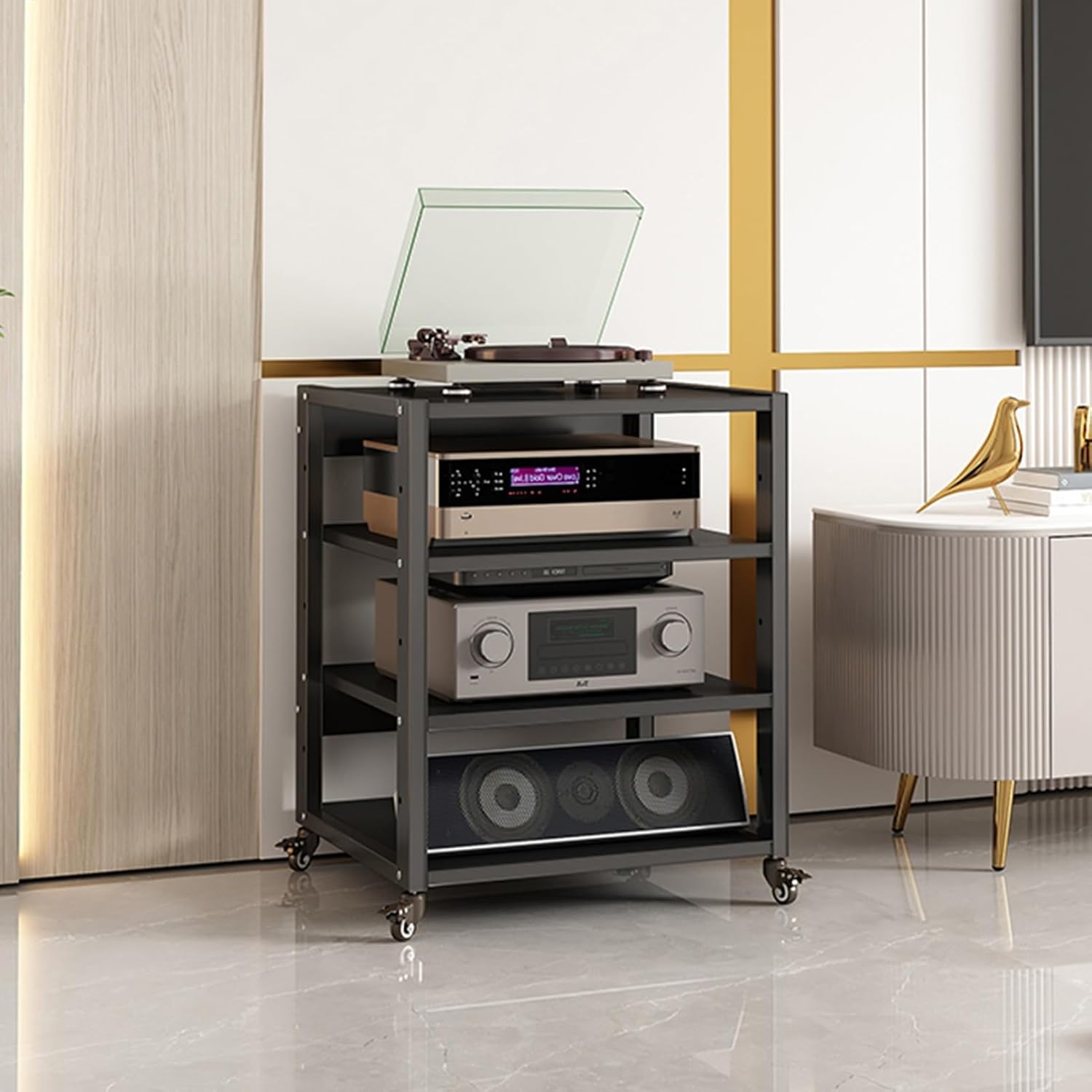 Movable Media Stand Movable Media Cabinet, 3/4-Tier Modern Audio Video Media Stand CD Rack TV Corner Shelf (Size : 4 Tier)