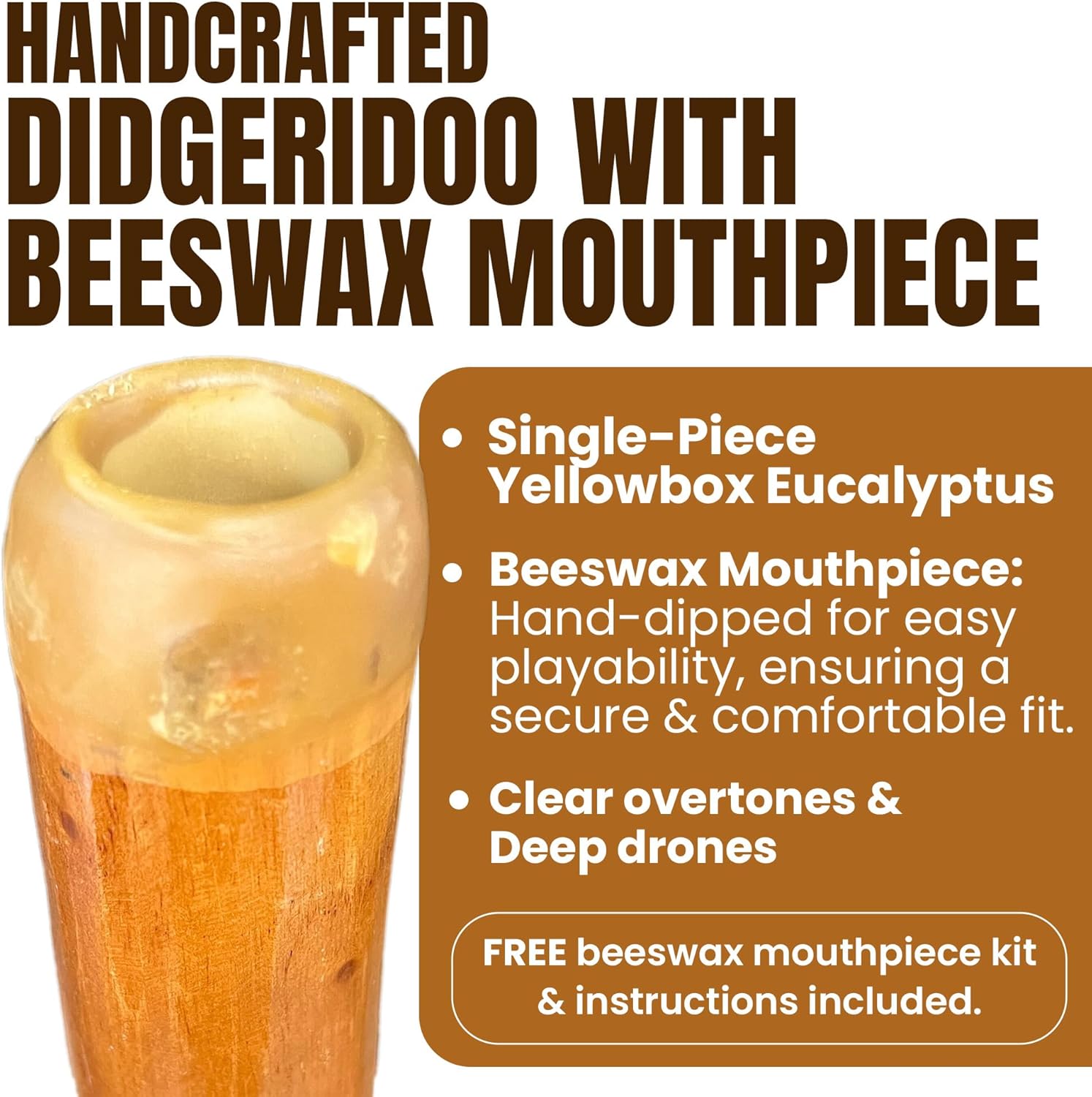 Eucalyptus Yellowbox Didgeridoo with Bark Bell, Beeswax Mouthpiece - 52