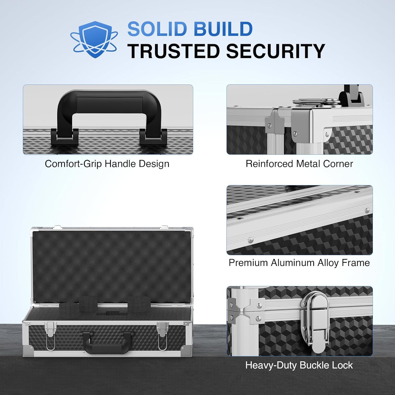 Phenyx Pro Aluminum Alloy Frame Carrying Case with Three-layer Pre-Diced Pick and Pluck Foam, Ideal 8-Channel Wireless Mic Systems Transportation (Size Extra Large 20.4 x 10.2 x 7.9 In)