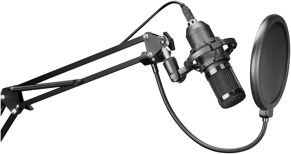 Microphone Professional Condenser Streaming HD PC Microphone with Dual Capture Filter, 5 in 1 Kit Black