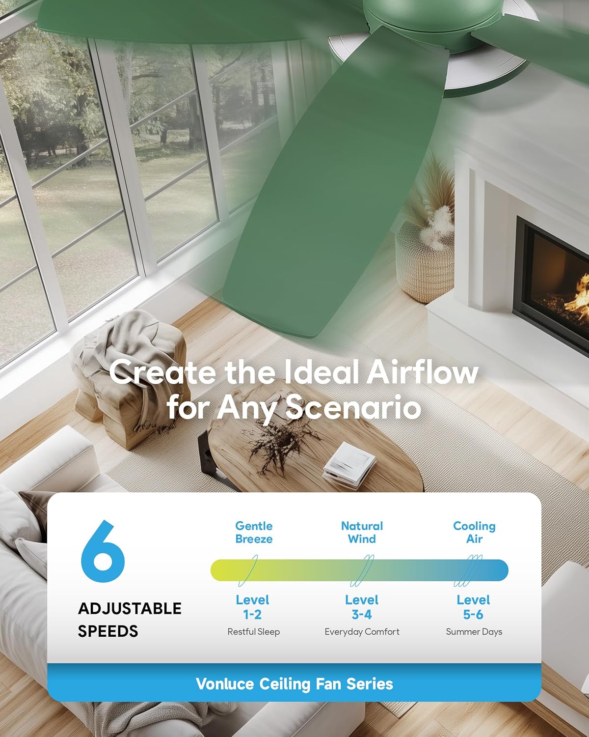 VONLUCE Ceiling Fans with Lights, 42 Inch Ceiling Fan and Remote, Full-spectrum LED Light, 3CCT, 6-Speeds Noiseless Reversible DC Motor, Modern Flush Mount Ceiling Fan for Farmhouse Bedroom Indoor