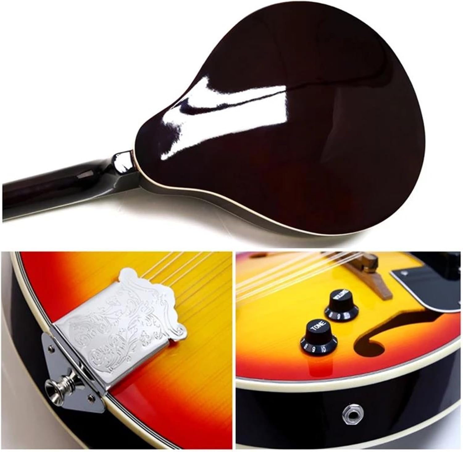 Adult Mandolin Musical Instrument Electric Mandolin Top Spruce Acoustic Guitar 8 Strings Highgloss Hollow F Sound Hole Sunburst Mandolin