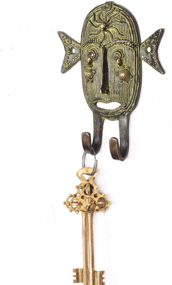 Indian Shelf 2 Pack Key Holders Tribal Face Vintage Brass Decorative Wall Hooks for Hanging Unique Coat Rack Wall Mount Antique Towel Hangers Multicolor s