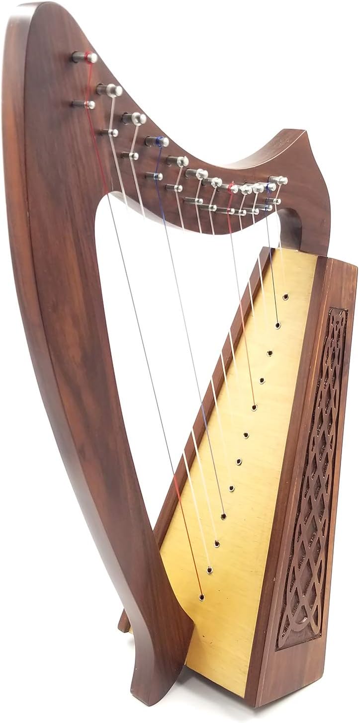 12 Strings Harp Irish Celtic Highland Solid Rosewood Naturl shape Nylon Lever Tuning Key Extra Set included 18