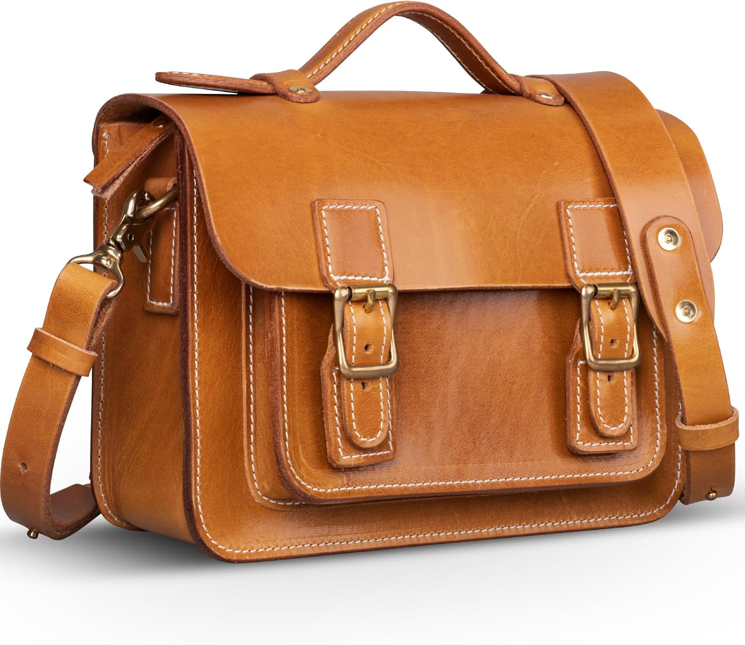 Genuine Leather Crossbody Satchels, Handmade, Full Grain Vegetable Tanned Leather Handbag with YKK Zipper