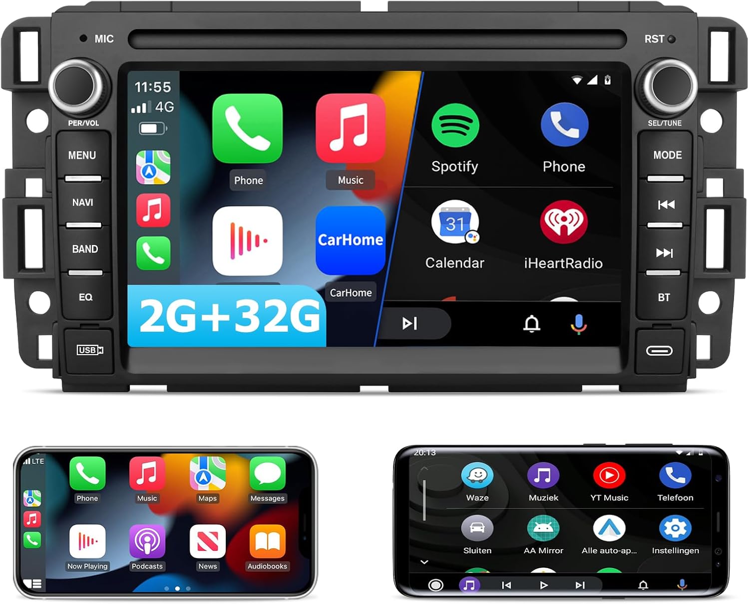 Car Radio Stereo for Chevy Silverado 2007-2014 Tahoe GMC Sierra Yukon,2+32G Android 13 Touch Screen Head Unit with CarPlay Android Auto Bluetooth GPS FM AM DSP