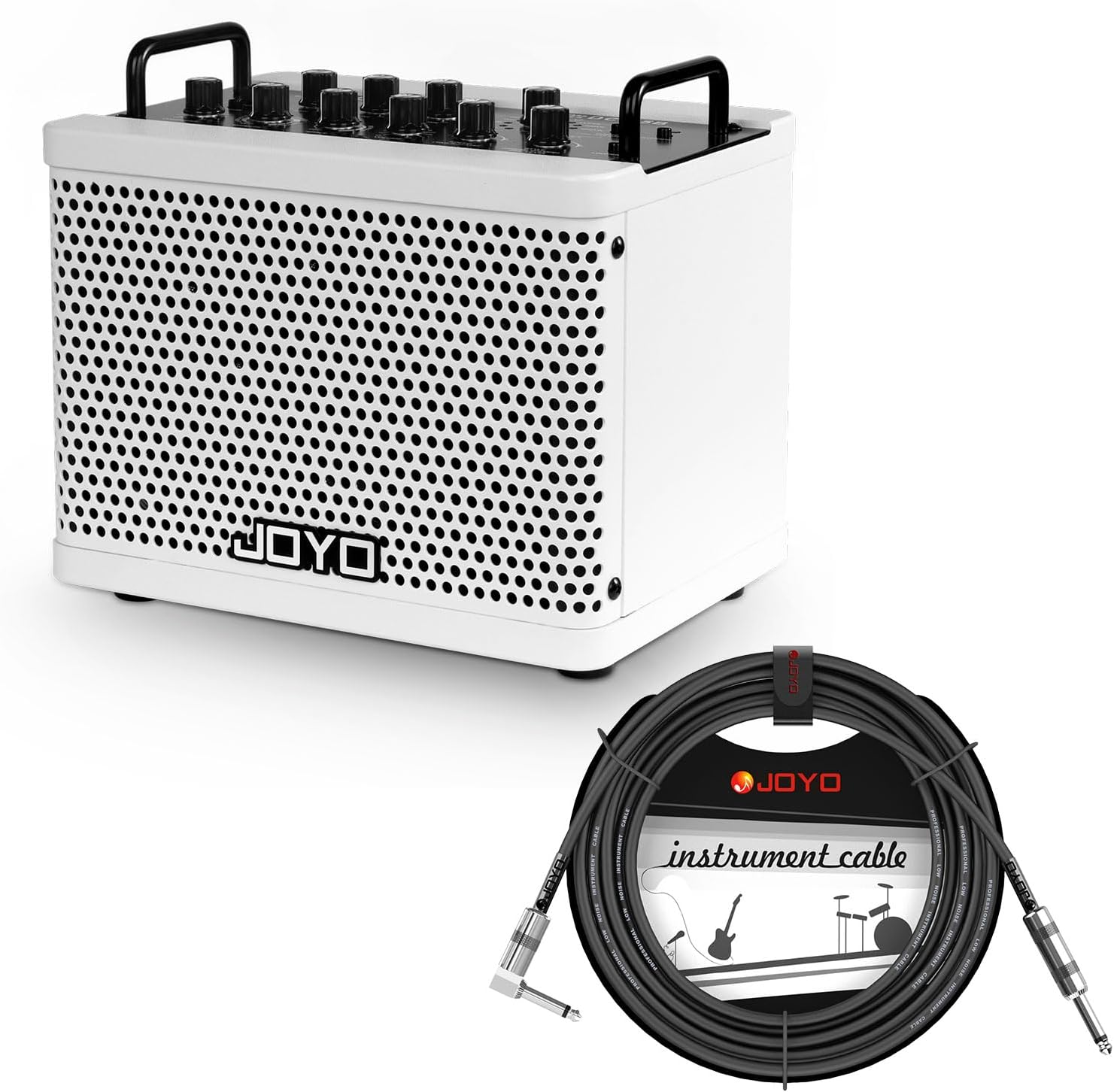 JOYO DC-15B Digital Bass Amp with Bluetooth CM-12 12ft Premium Noise-Free Instrument Cable, 15W Portable Bass Combo, Built-in Effects & Drum Machine