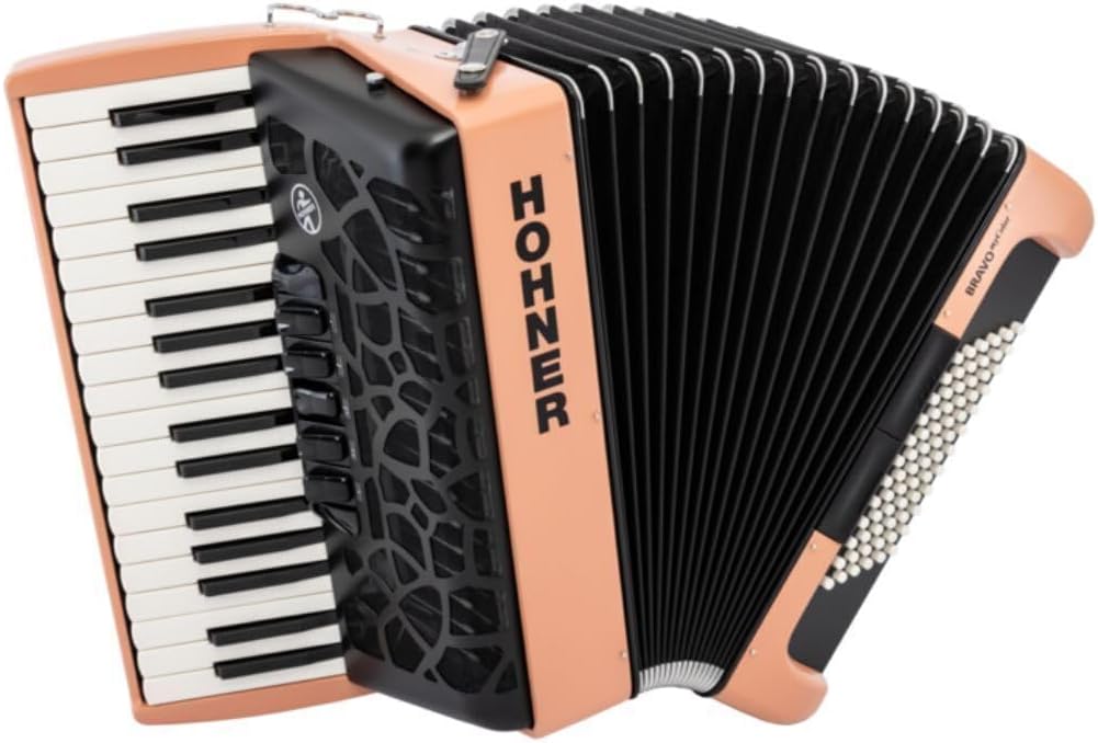 Hohner BRAVO MyColor III 72 Lightweight Chromatic Piano Key Accordion with Gig Bag and Adjustable Strap (Sunrise - Light Orange)