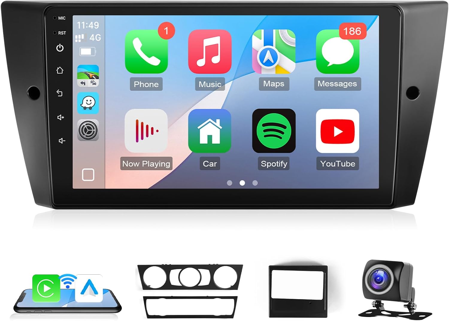 Leadfan Car Radio for BMW 3 Series 328i 335i 325i (E90/E91/E92/E93) 2005 2006 2007 2008 2009 2010 2011, Wireless Carplay Android Auto,GPS Bluetooth Backup Camera (Not for Harman Kardon Optical Fiber)