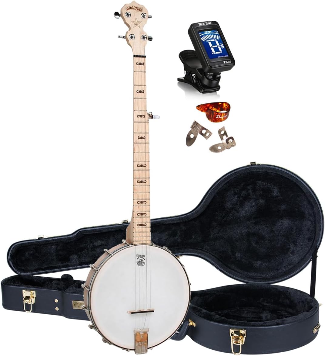 Deering Goodtime LEFT HANDED 5-String Openback Banjo with Hard Case Instrument Alley Open Back Bundle (Nickel Hardware)