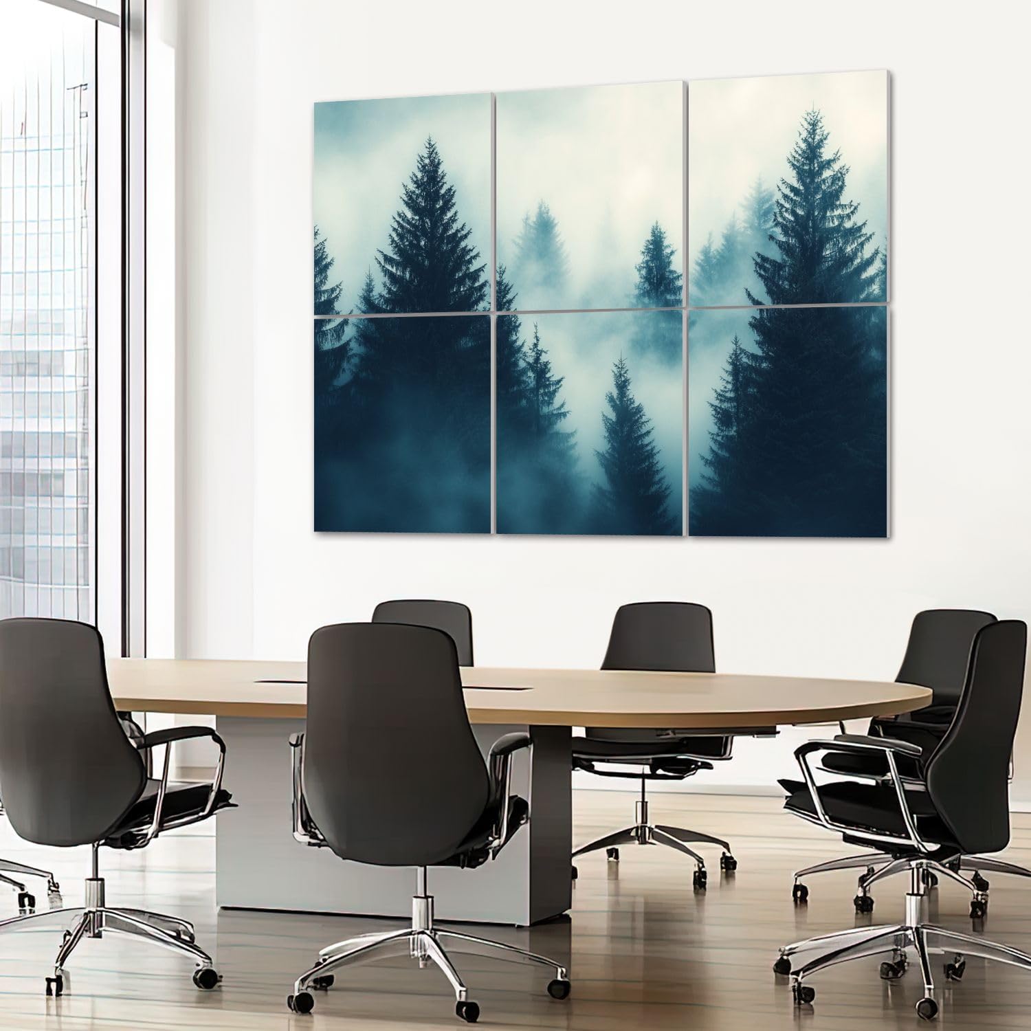 6 Pack Art Acoustic Panels Sound Absorbing Misty Forest Pine Trees Fog Dense Atmosphere Natural Landscape Decorative Soundproof Wall Panels Self Adhesive for Recording Studios Office 72