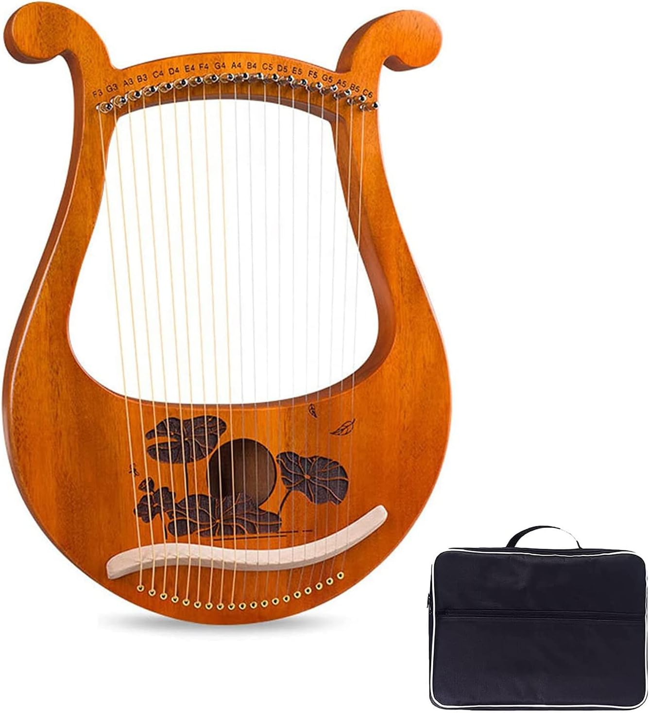 DKULMN Hand Made Lap Harp, 16 Metal Mahogany Body Lyre Harp, Hand Made Lap Harp Solidwood Maple Wooden for Adult,Stringed Instruments Pattern