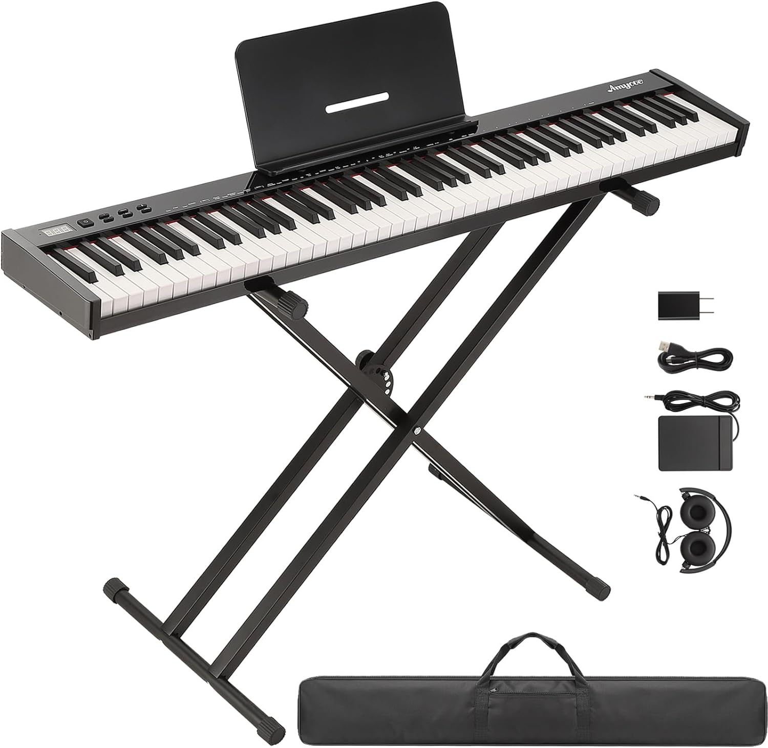 Digital Piano 88 Key Full Size Semi Weighted Electronic Keyboard Piano Set,Portable Electric Piano with Stand,Headphones, Pedal,Handbag,Bluetooth, Usb Midi,Electric Keyboard Piano for Beginners
