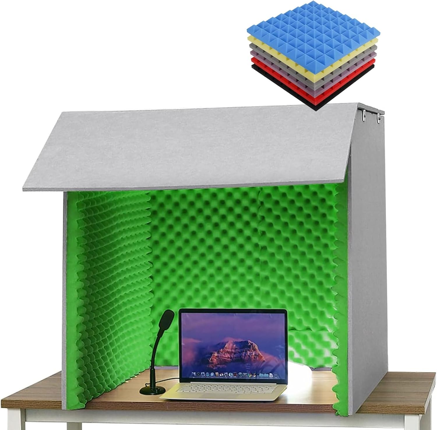 Desktop Soundproof Enclosure, Microphone Soundproof Room, Portable Recording Studio, for Dubbing Learning (Green)