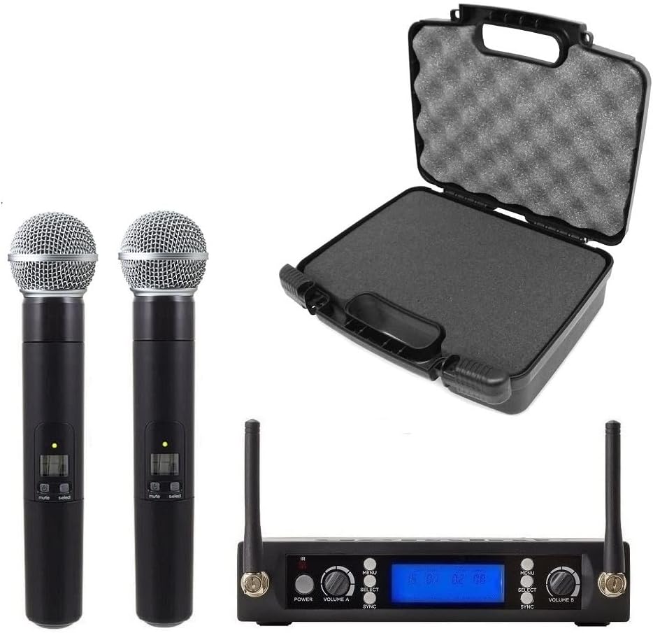 Wireless Microphone System, Pro Dual Wireless Mics, w/ 2 Handheld Dynamic Microphones, 2x100 Adjustable UHF Channels, 240ft Range, Microphone for Singing, Karaoke, Church