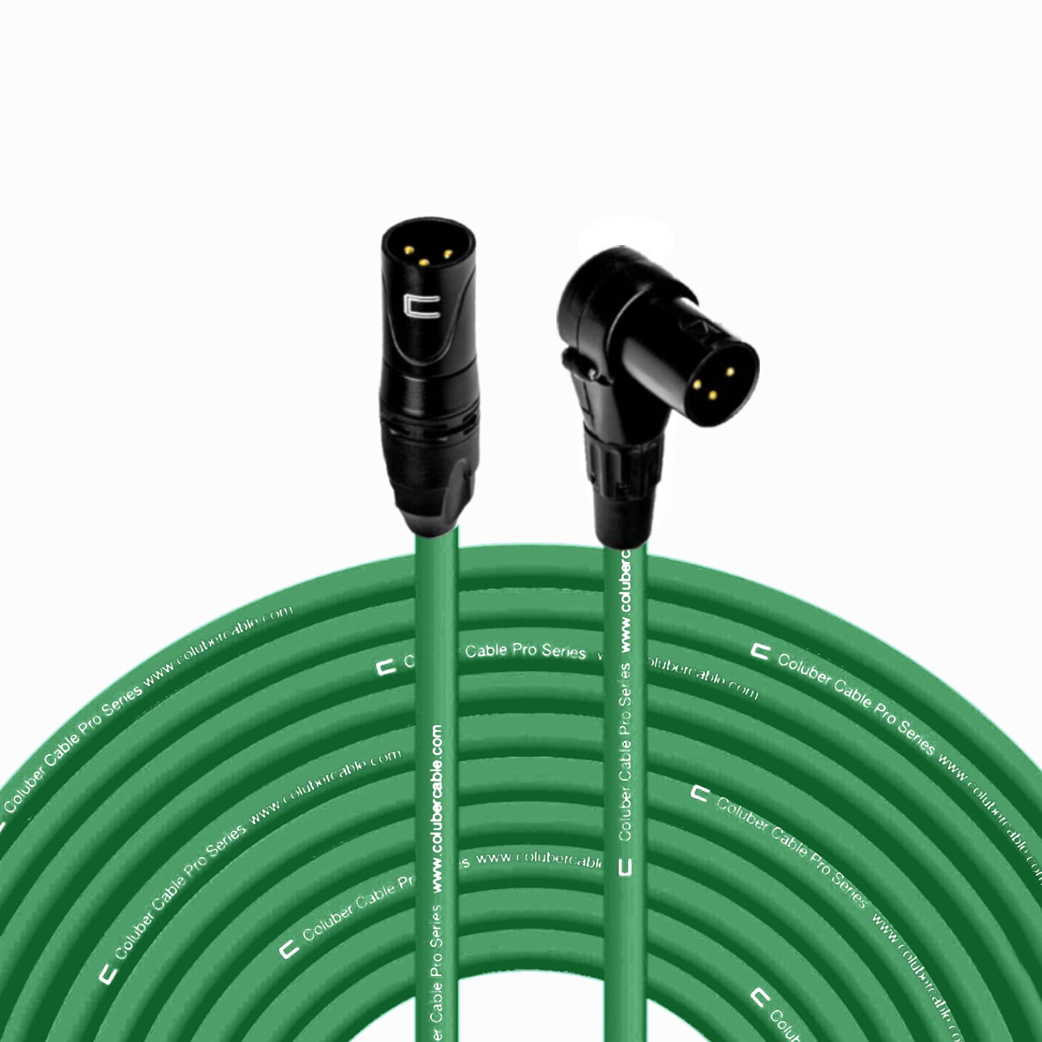 Balanced XLR Cable Male to Right Angle - 100 Feet Green - Pro 3-Pin Microphone Connector for Powered Speakers, Audio Interface or Mixer for Live Performance & Recording