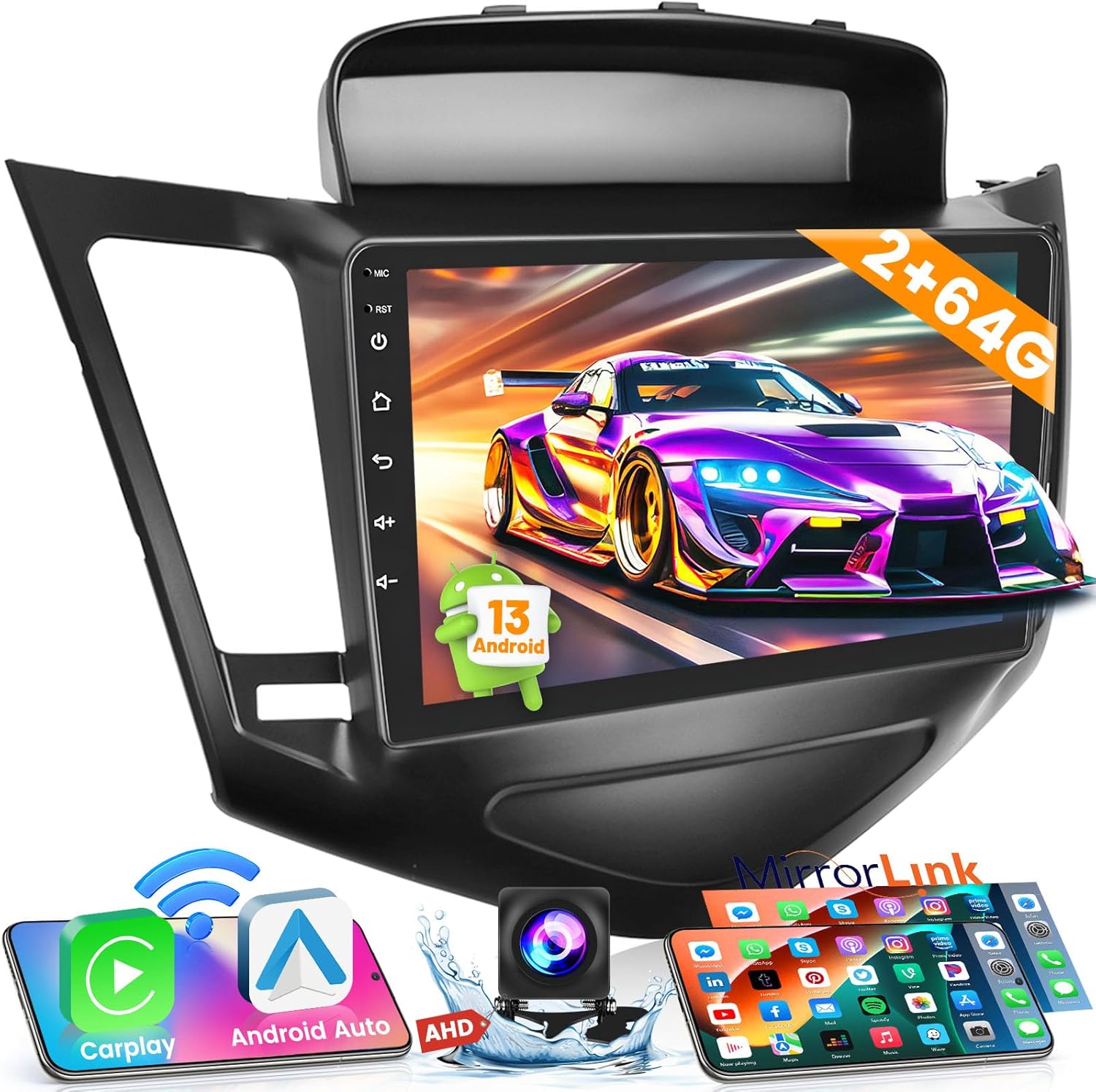 [2+64G] Hikity Android Carplay Stereo for 2009-2014 Chevrolet Chevy Cruze Radio, 9 Inch Touch Screen in-Dash Navigation with Wireless Apple Carplay Android Auto, HiFi, WiFi, BT, FM, Backup Cam, Black