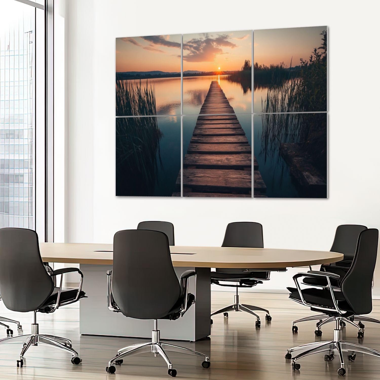 6 Pack Art Acoustic Panels Sound Absorbing Sunset Landscape Boardwalk Stair Heavy Sunset Lake Rustic Wood Wooden Decorative Soundproof Wall Panels Self Adhesive for Recording Studios Office 72