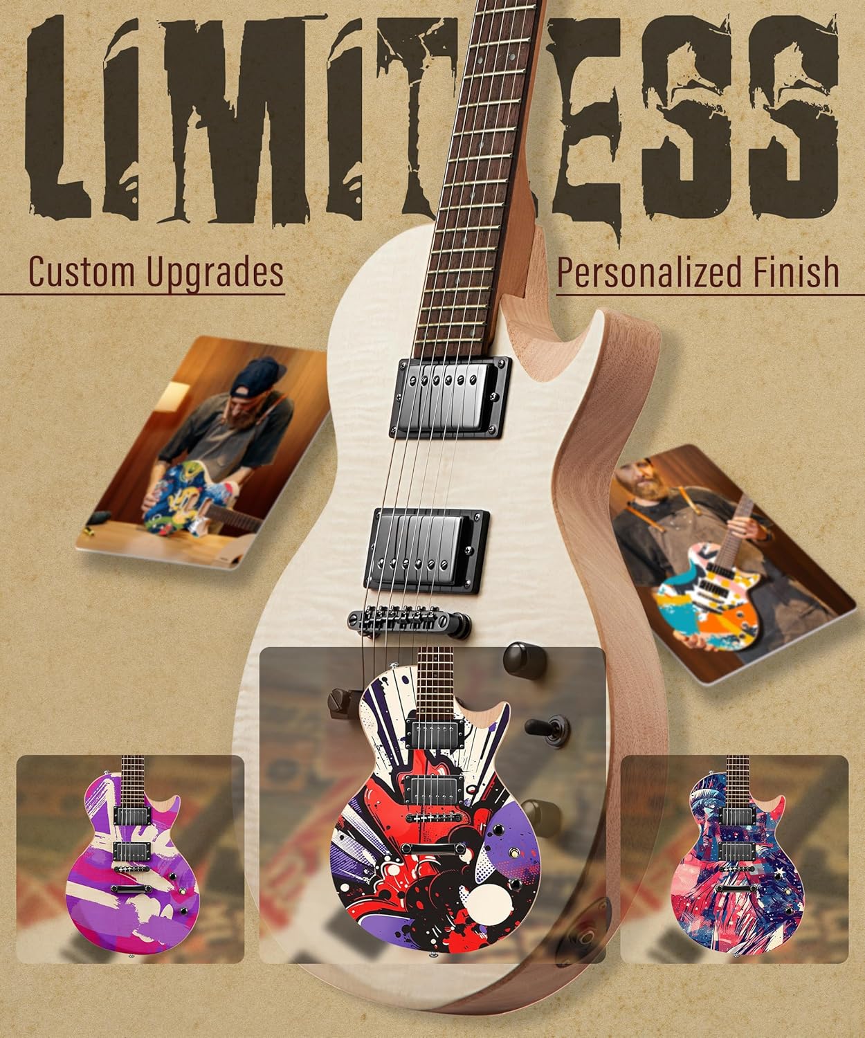 AKLOT DIY Electric Guitar Kit: Flame Maple Top, Roasted Maple Neck, Pre-Soldered Wiring, HH Pickups, Coil-Split, Luminous Position Markers, Build Your Own Lorien Style Beginner Guitar with Accessories