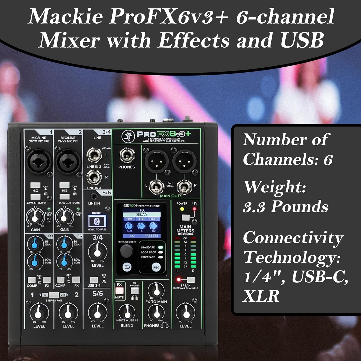 Mackie ProFX6v3+ 6-channel Mixer with Effects, Bluetooth and USB Bundle - Includes Studio Mixing Headphones and 2 XLR Cables